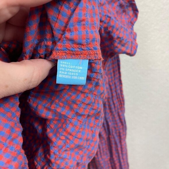 J McLaughlin Red Blue Gingham Plaid Checkered Button Up Shirt Womens size Medium - Picture 4 of 7
